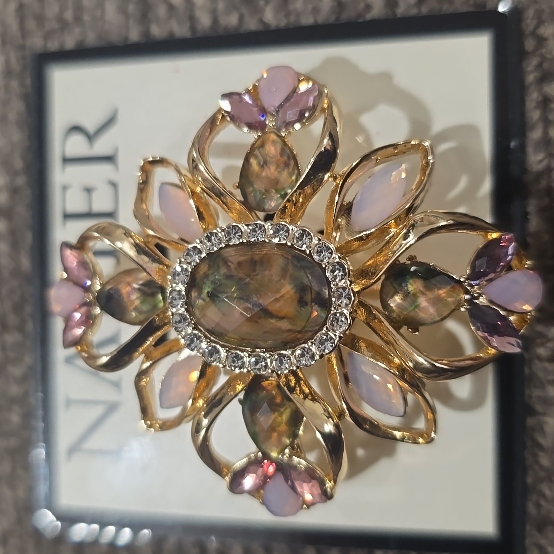 Napier Brand Fashion Jewelry Fancy Sparkling "Crystals" And Goldtone Floral Pin